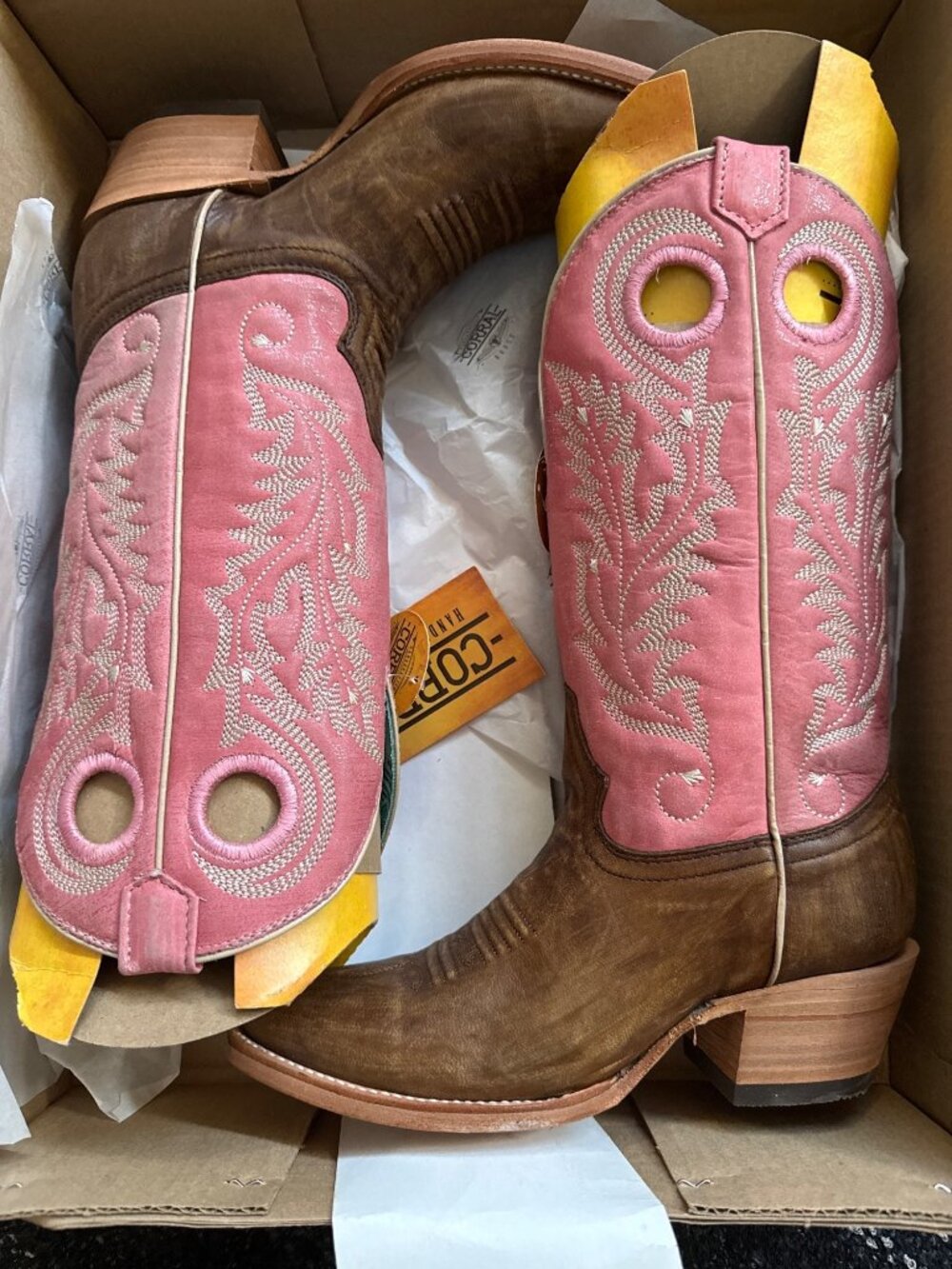 Corral Ladies Embroidered Brown & Pink Western Boots Size 6.5 new in Box